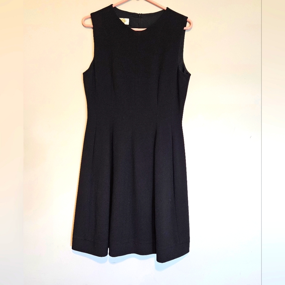 Talbots Vintage 10P Fit Flare Midi Dress Black Pockets LBD Career Event
